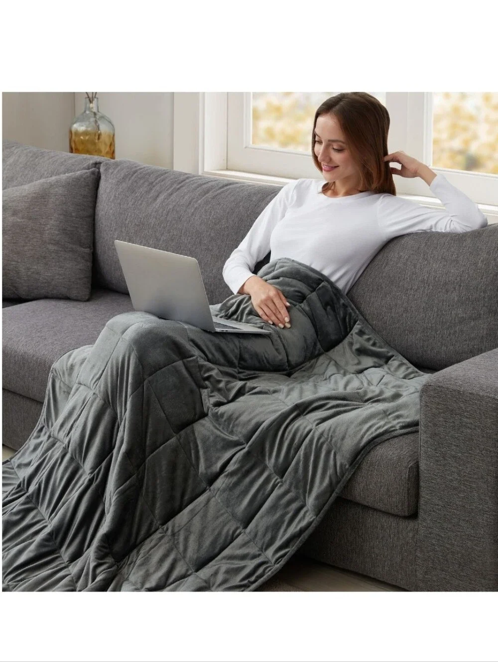 12lb Altavida Weighted Ultra Plush Mink Dark Gray Blanket For Stress Anxiety NWT